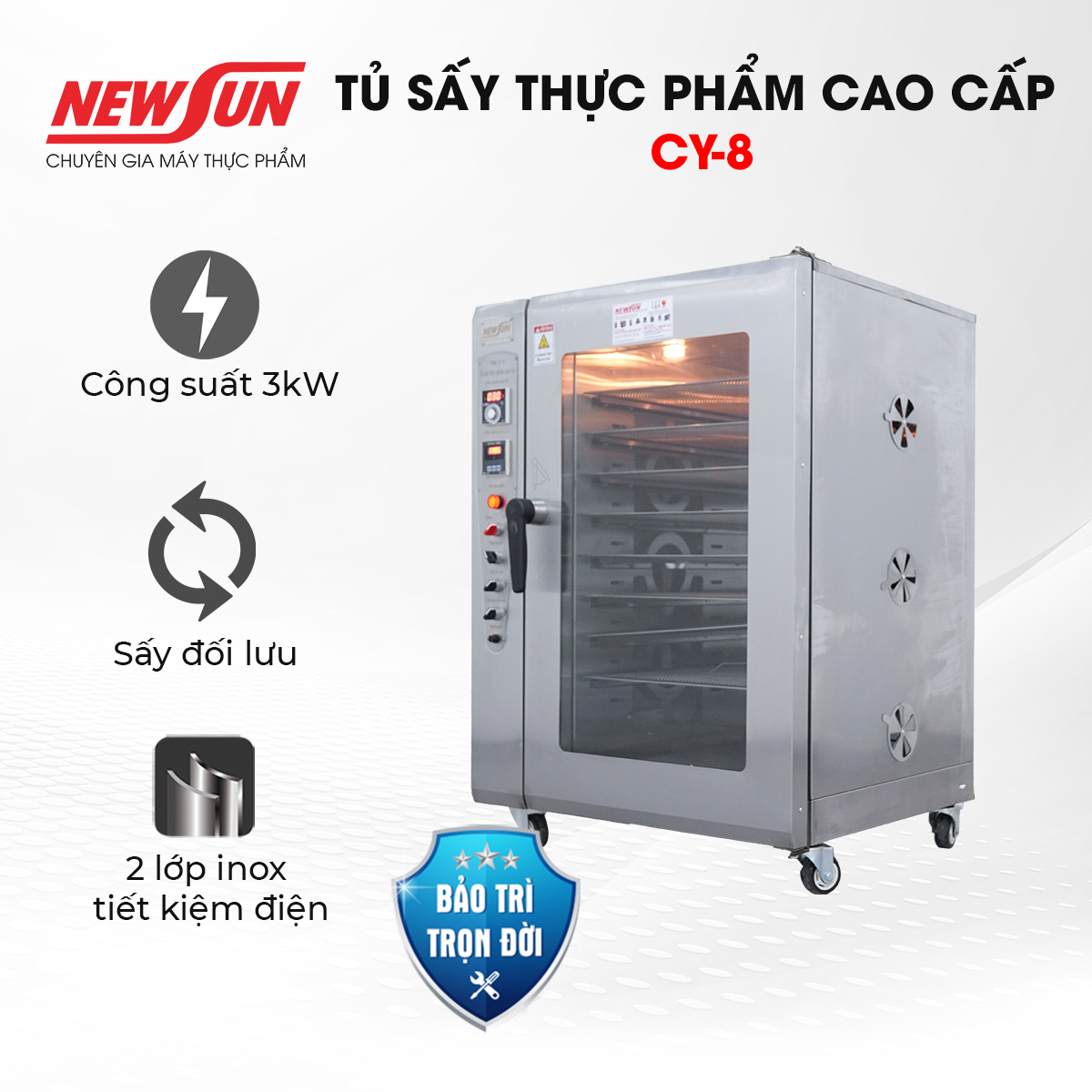 Tủ sấy thực phẩm cao cấp CY-8 NEWSUN - Công nghệ sấy đối lưu - Hàng chính hãng