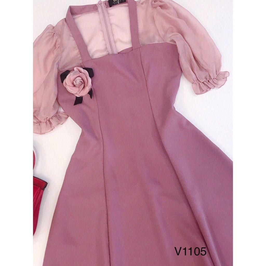 Đầm xòe tiểu thư phối voan kèm bông / có size XXL