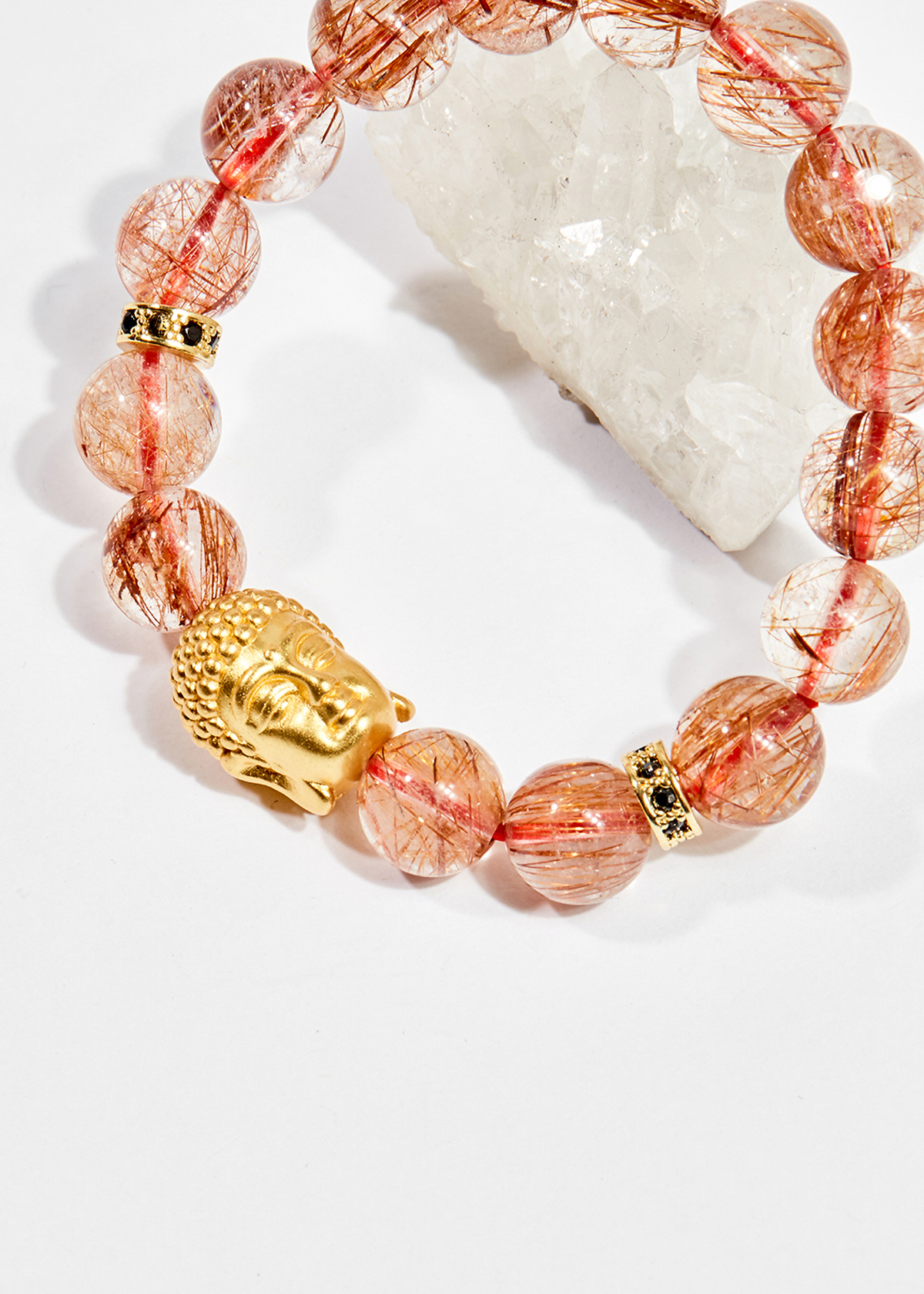 Vòng tay phong thủy đá thạch anh tóc đỏ charm phật 11mm mệnh hỏa , thổ - Ngọc Quý Gemstones