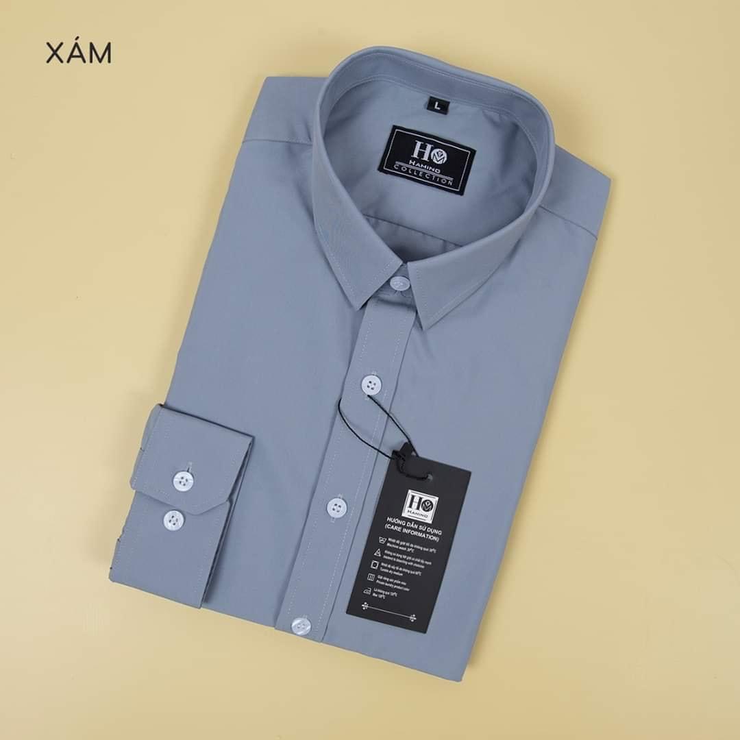 Áo sơ mi nam trơn dài tay, gấp hộp áo sơ mi công sở chất liệu lụa mịn cao cấp