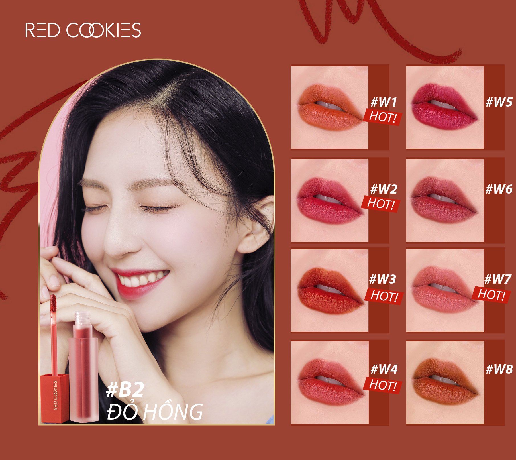 Son Lì Red Cookies Brownie Velcet Lip Hàn Quốc Màu B2 - Đỏ Hồng (4gr )