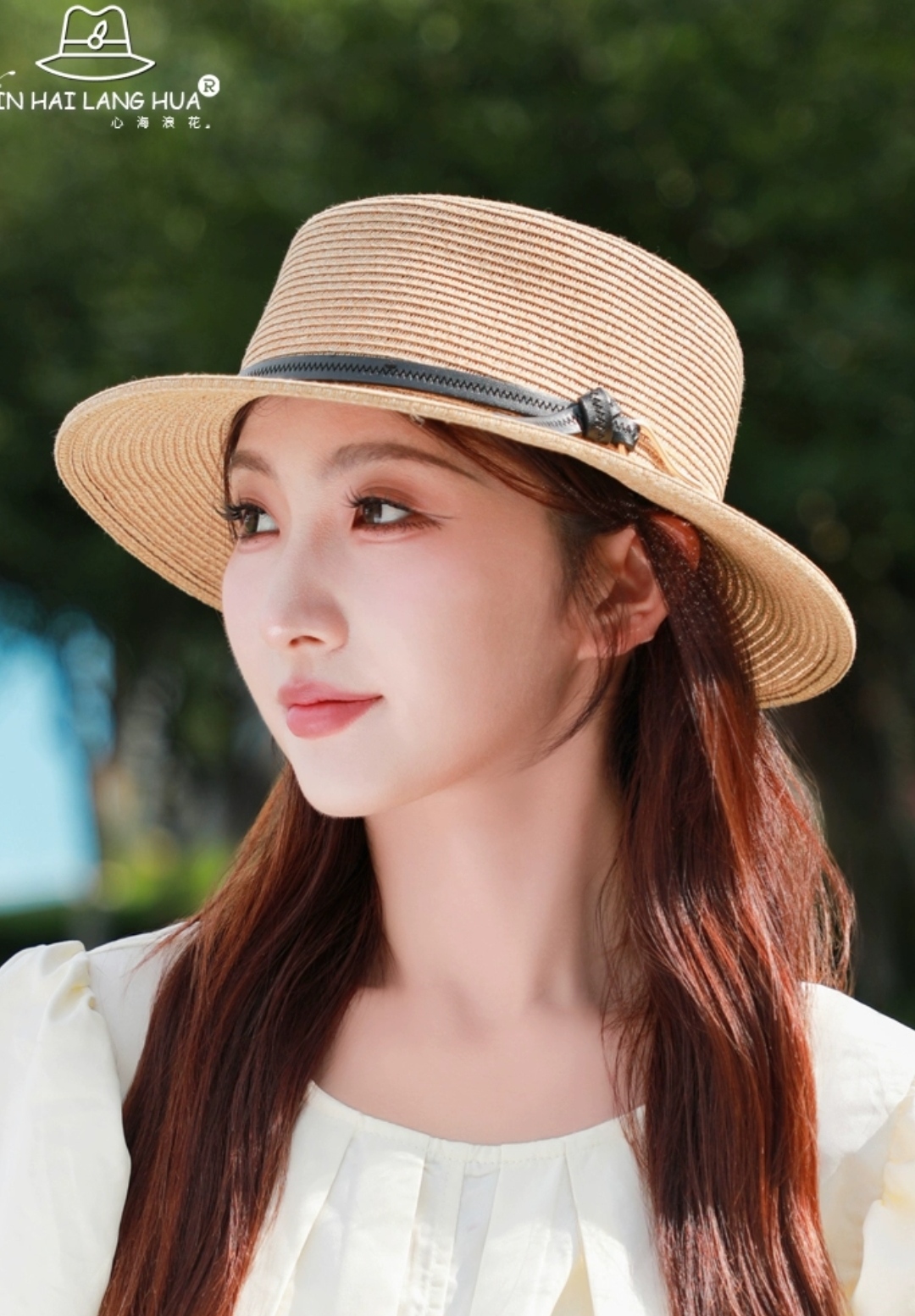 Nón vành nhỏ fedora chất liệu cói mũ rộng vành đi biển phối đai da thời trang Hàn Quốc dón24080501