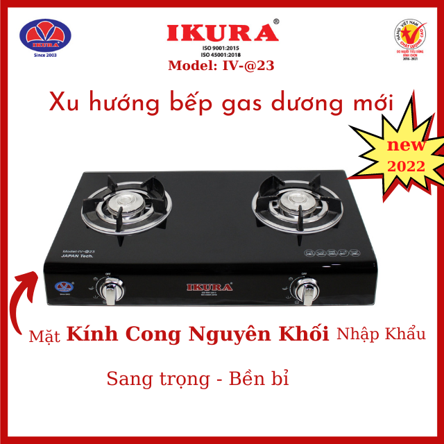 Bếp gas mặt kính cong nguyên khôi nhập khẩu - chịu nhiệt lên đến 1200 độ - Hàng Chính Hãng