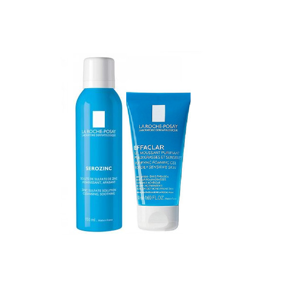 Nước Khoáng Cho Da Dầu Mụn La Roche-Posay Serozinc (150ml) + Gel rửa mặt tạo bọt làm sạch &amp; giảm nhờn cho da dầu nhạy cảm La Roche-Posay Effaclar Purifying Foaming Gel (50ml)