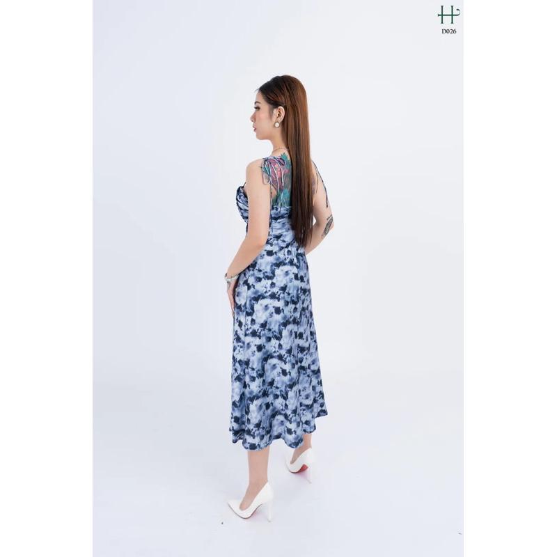 Đầm lụa thon eo cách điệu -D26