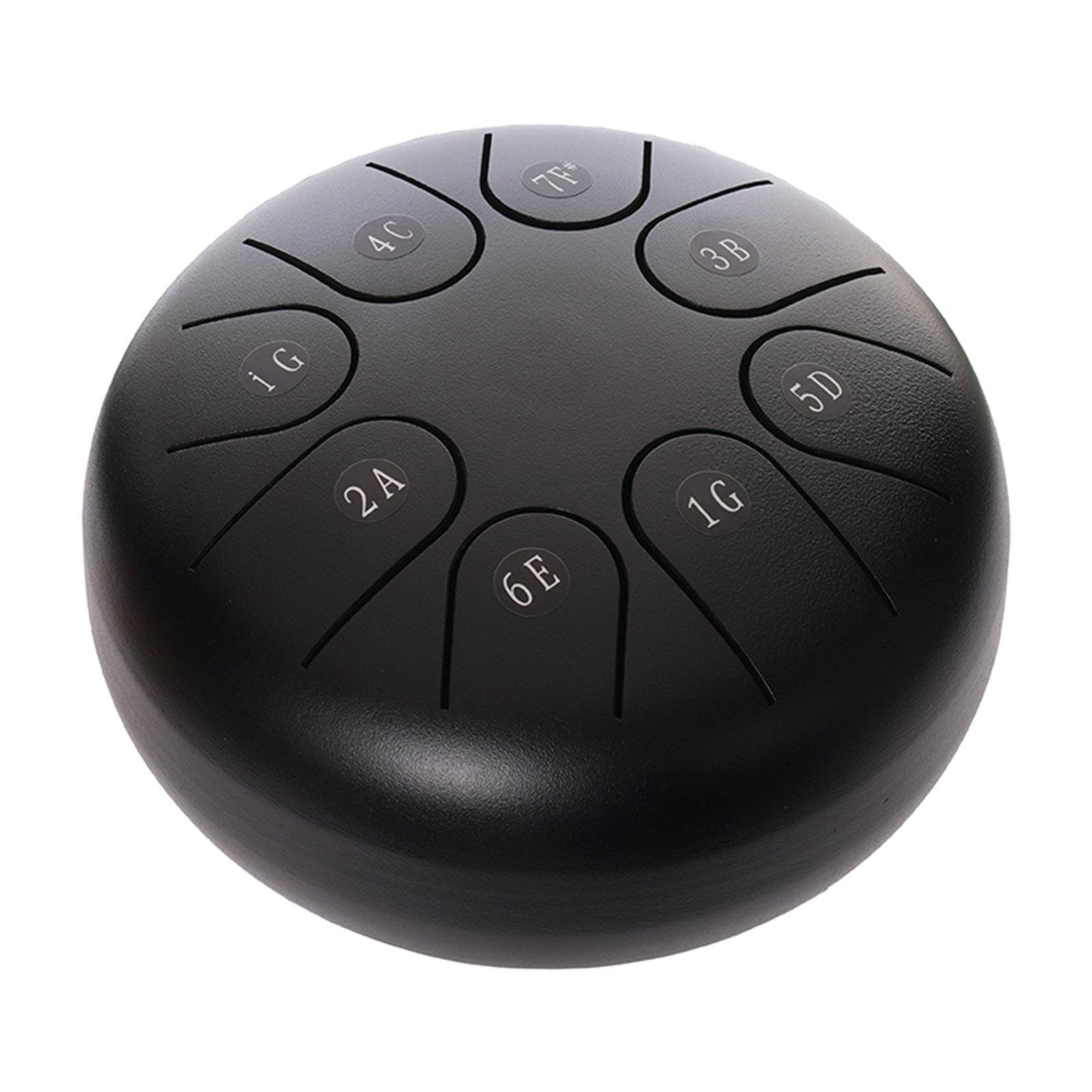 Steel Tongue Drum Steel Drums Handpan Standard C Key 8 Notes 6 Inch Percussion Instrument with Drum Mallets Carry Bag Gift for Adults Kids, Black