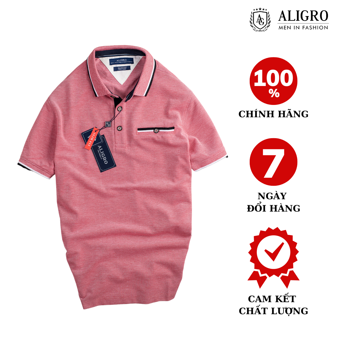 ÁO POLO NAM CỔ DỆT MÀU HỒNG TƯƠI ALGPLO41