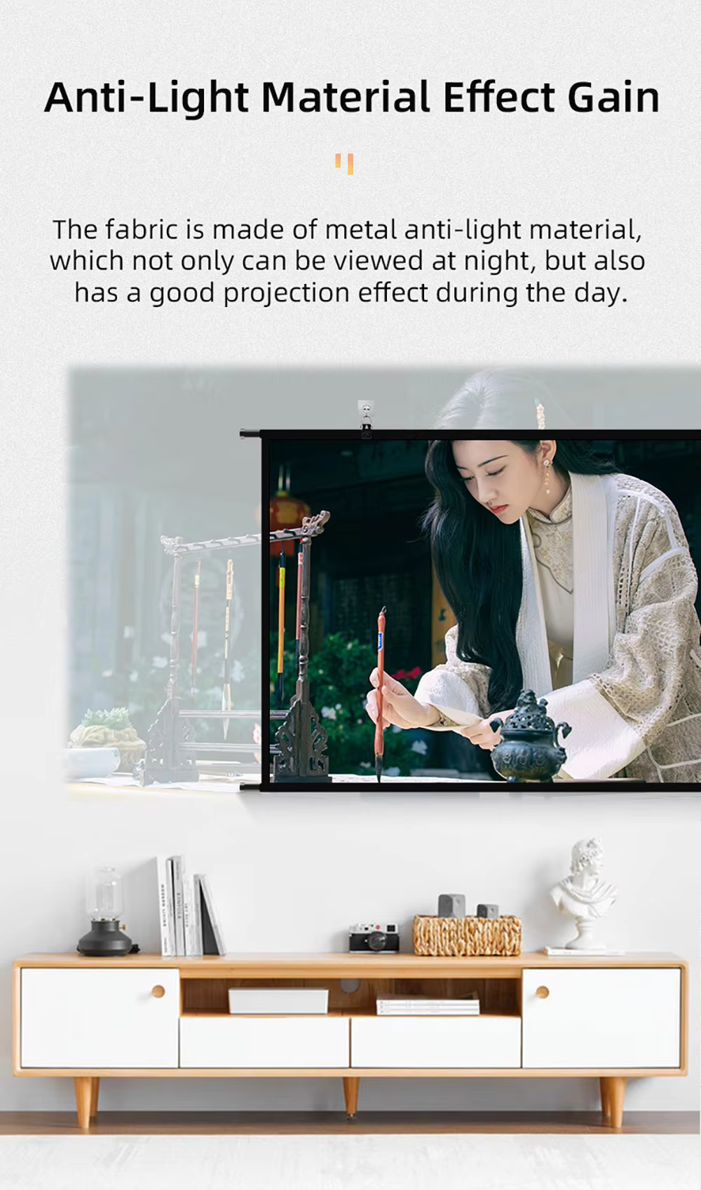 Màn Chiếu Treo Tường bằng móc treo (Tặng kèm) Prima đủ tỉ lệ Nhẹ Gọn Kích Thước 60 inch, 72 inch, 80 inch, 92 inch, 100 inch - Hàng nhập khẩu