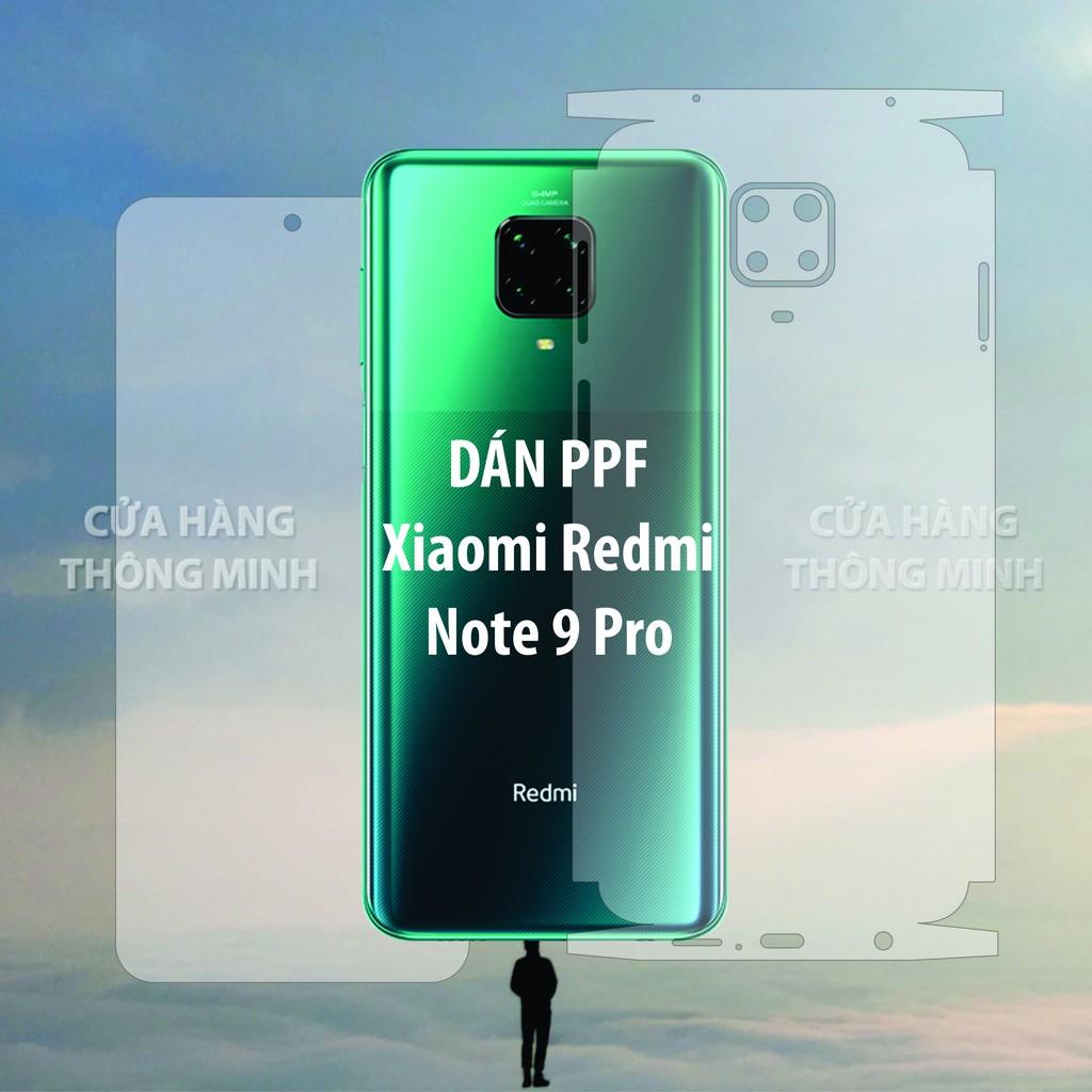 Tấm dán dành cho Xiaomi Redmi Note 9 Pro dán PPF mặt trước, dán mặt sau, dán màn hình, dán mặt lưng Full viền chuẩn