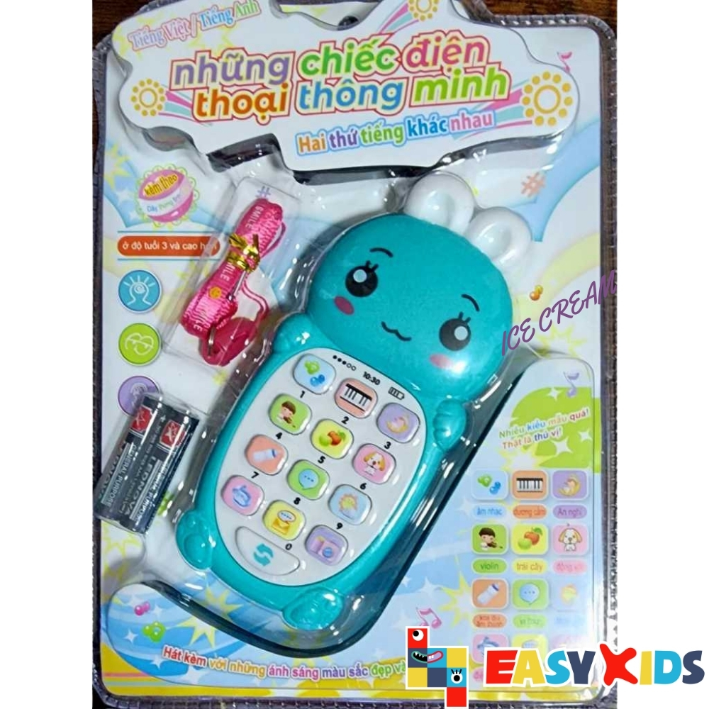 Điện Thoại Đồ Chơi Cho Bé Phát Nhạc Song Ngữ Anh Việt Hình Thỏ Kèm Dây Đeo Pin (Giao Màu Ngẫu Nhiên)