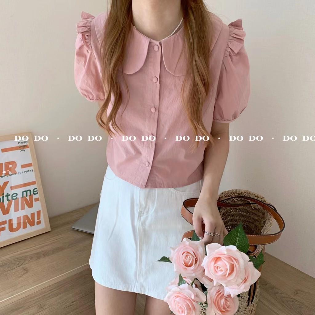 Áo Kiểu Nữ - Áo Croptop Tay Ngắn Bo Bèo Vai, Cổ Sen 3326