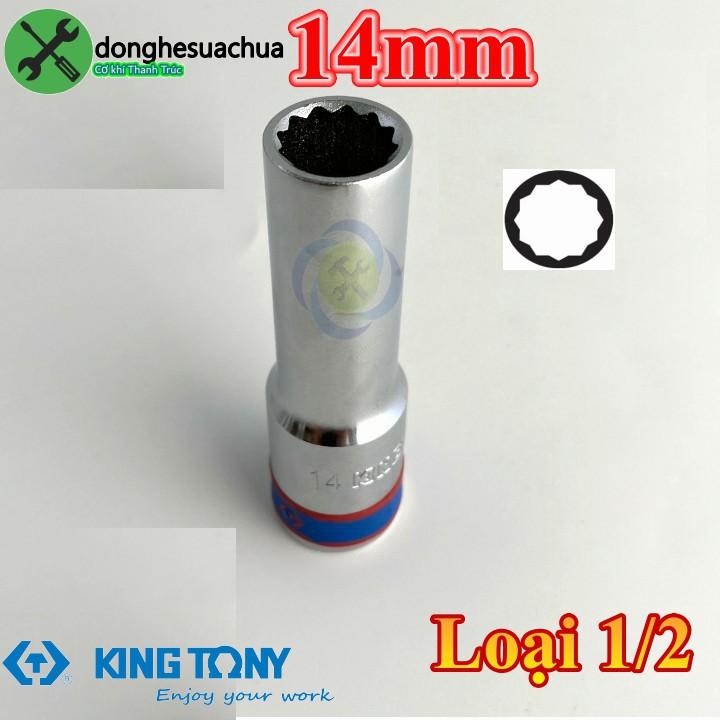 Tuýp 14mm 1/2 Kingtony 423014M loại dài 77mm 12 cạnh màu trắng
