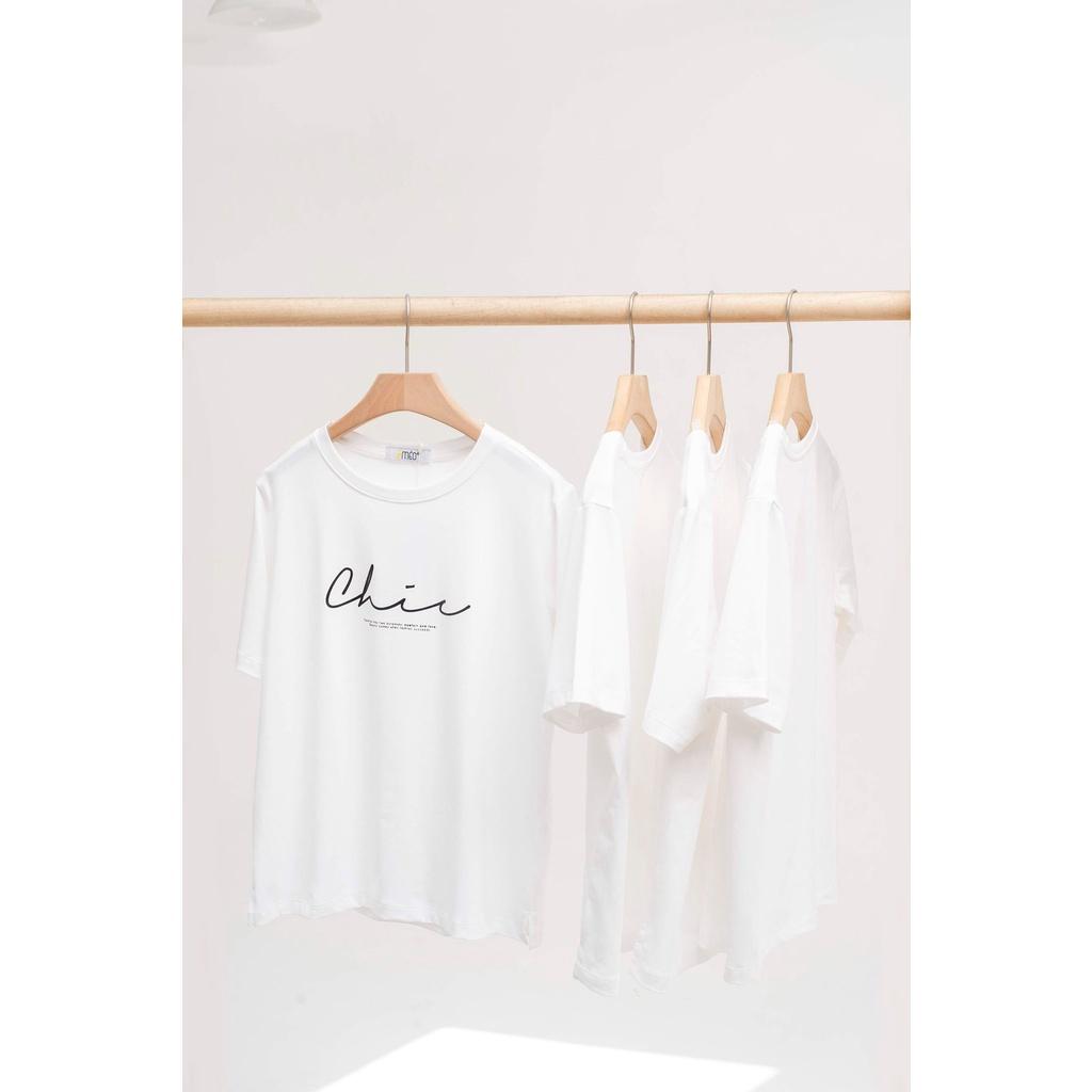 Áo thun tay lỡ Méo shop phông nữ cổ tròn cotton in chữ Chic freesize form rộng