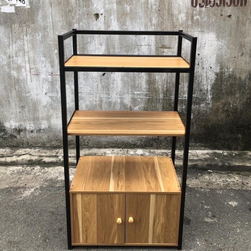 Kệ lò vi sóng 4 tầng, kệ bếp để lò nướng đa năng khung sắt có tủ từ gỗ MDF phủ Melamine 60x35x120 TAGO21