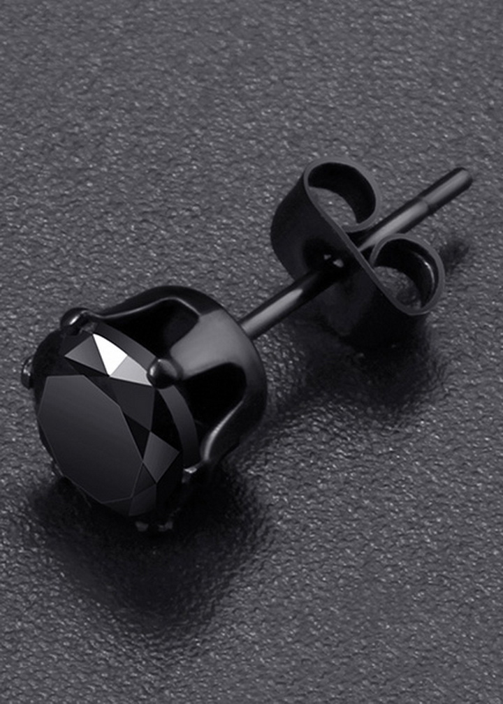 Bông tai inox đính đá màu đen Hàn Quốc cao cấp BT383