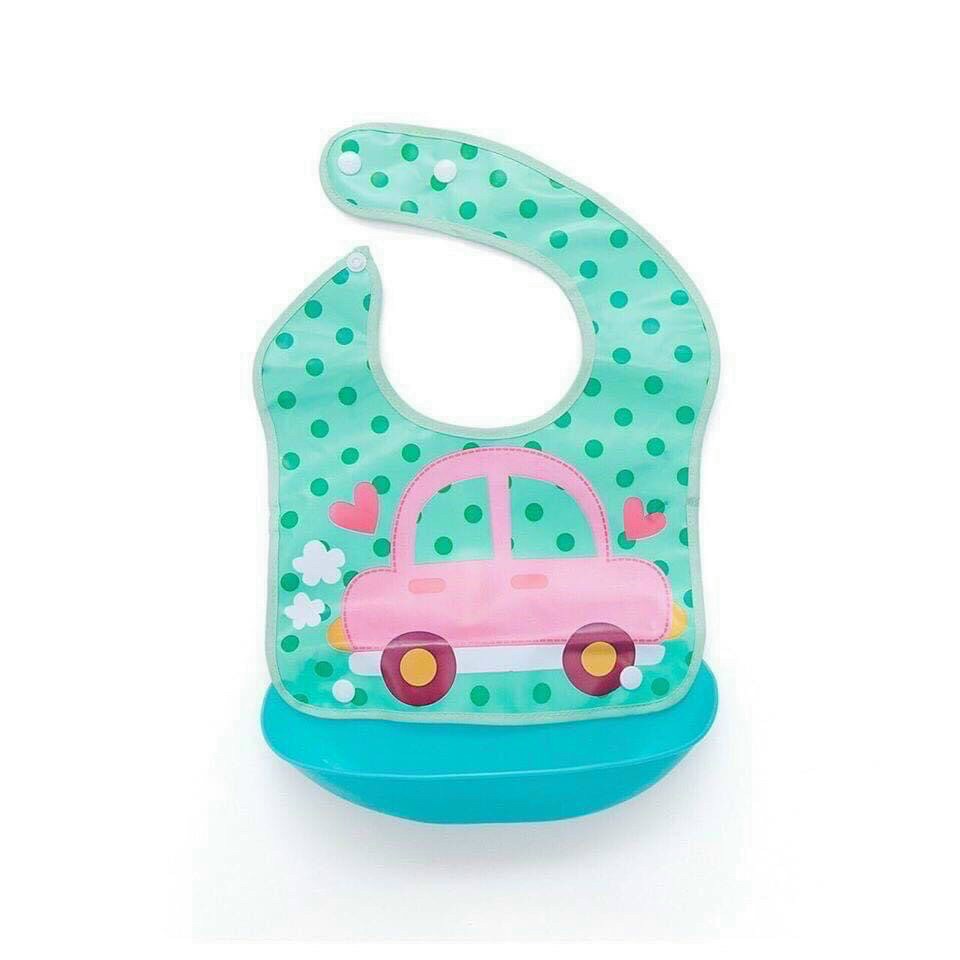 Set 2 Yếm ăn dặm có máng nhựa có thể tháo rời giao mầu ngẫu nhiên