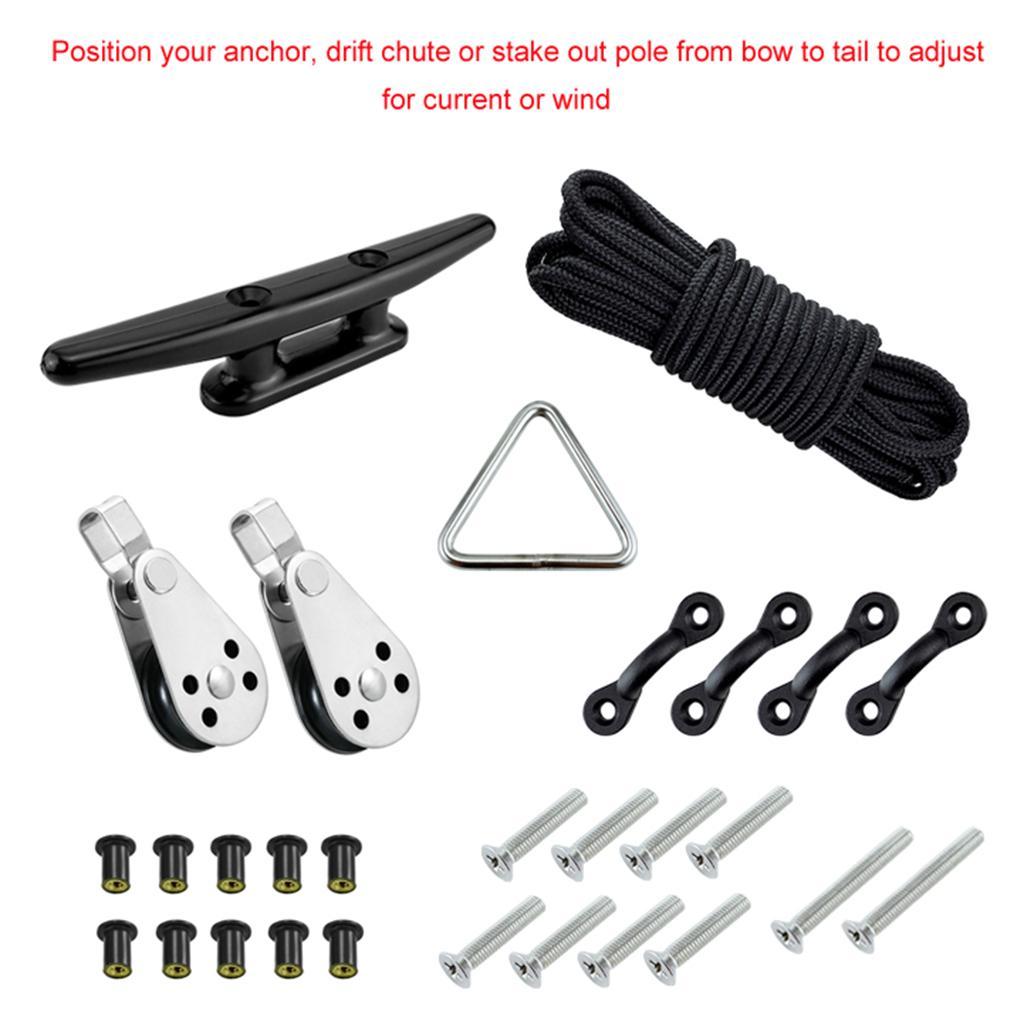 Kayak Accessories Canoe Anchor Trolley Kit with 30ft Rope for boat anchoring