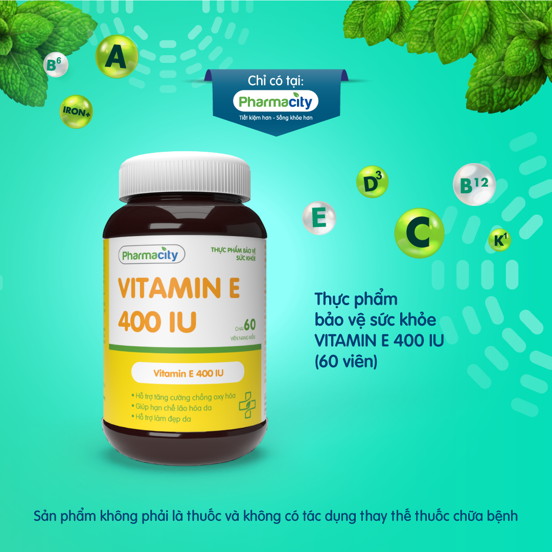 Viên hỗ trợ làm đẹp da và chống oxy hóa Pharmacity Vitamin E 400IU