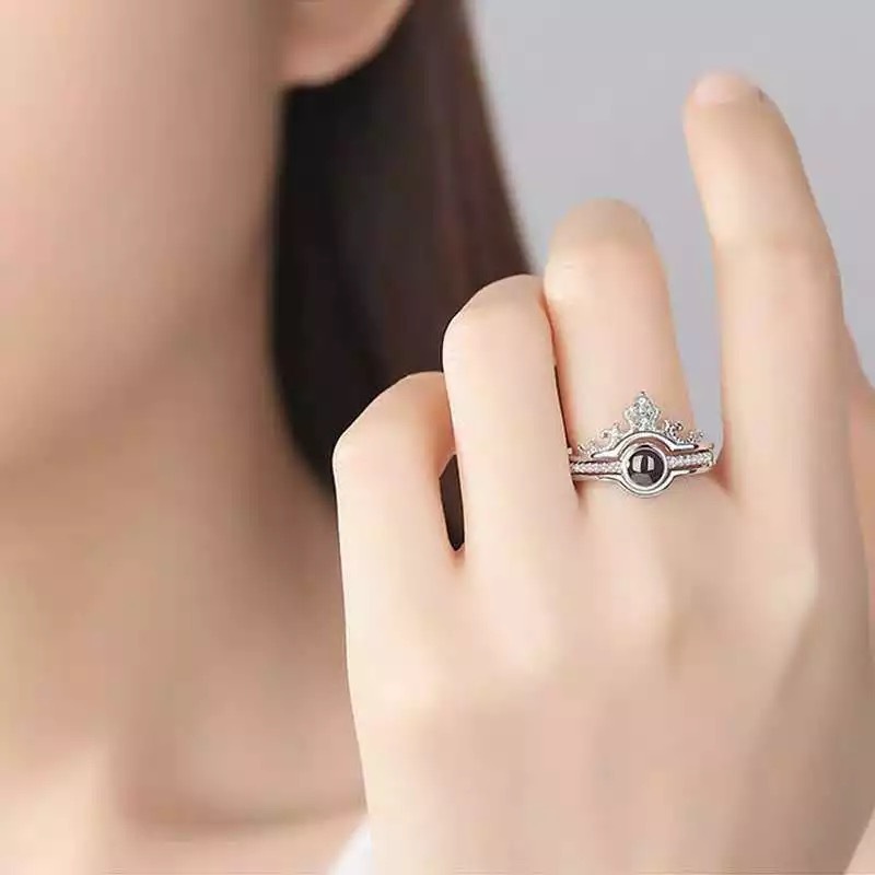 Nhẫn Nữ | Nhẫn Nữ Xi Bạc 2 Trong 1 Hình Vương Miện Đính Đá Tròn Đen XBN35 - Bảo Ngọc Jewelry