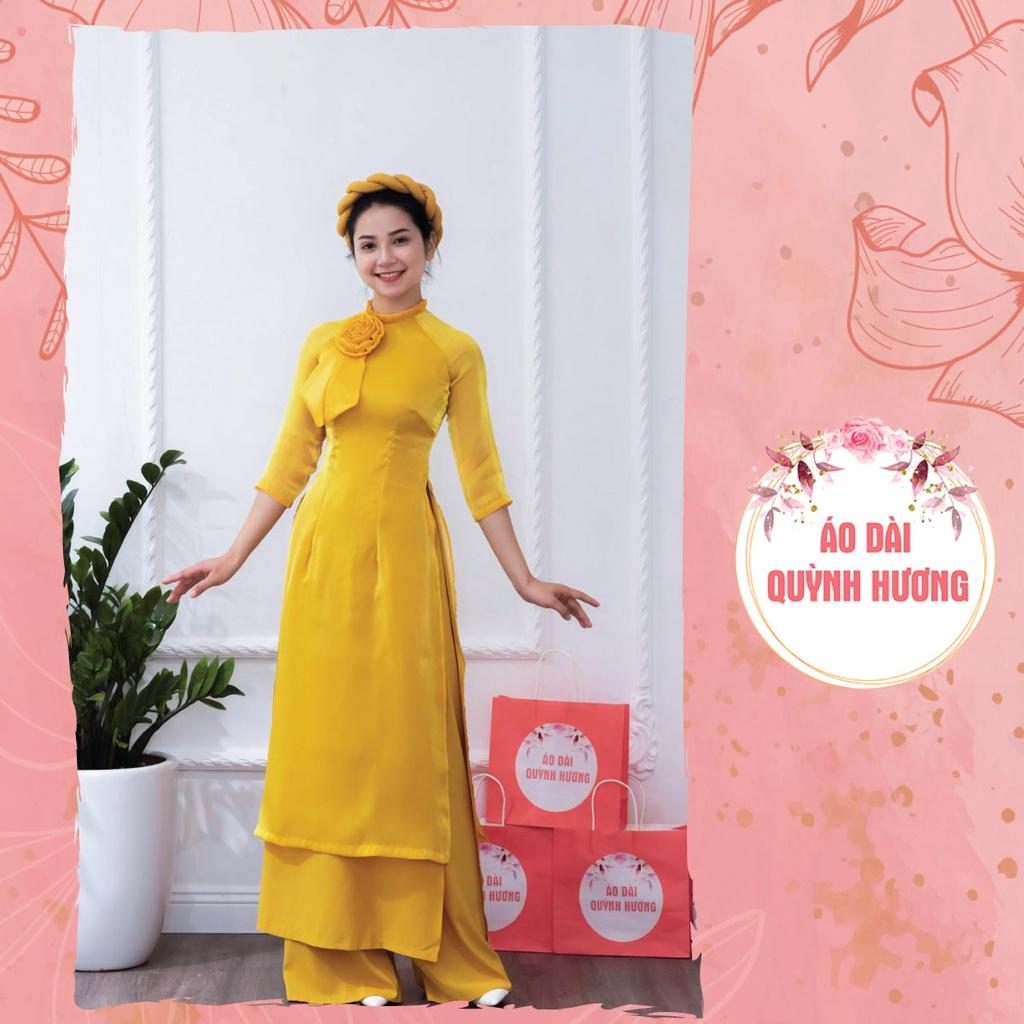 Áo dài voan tơ đính nơ, hoa size lớn XL, 2XL, 3XL đặt may