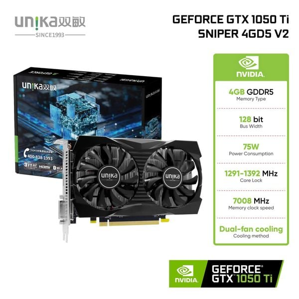 Card Màn Hình VGA UNIKA GeForce GTX 1050TI SNIPER 4G D5 V2 – Hàng Chính Hãng