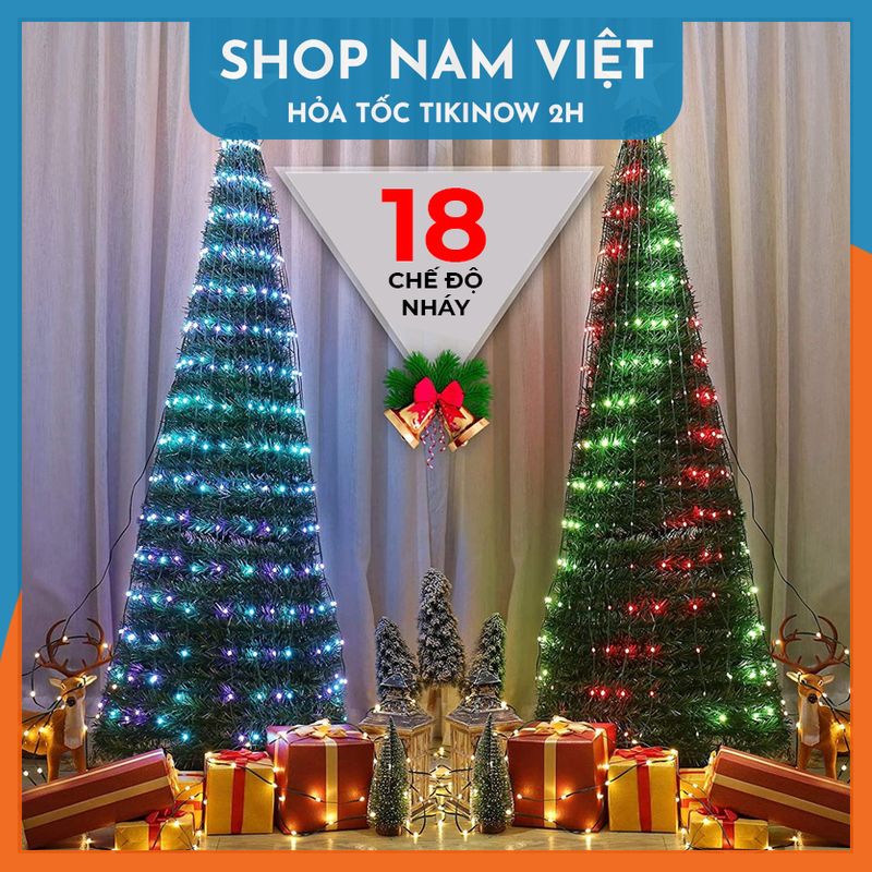 Cây Thông Noel Kèm Đèn Led Điều Khiển Remote, Có Thể Gấp Gọn, Trang Trí Giáng Sinh