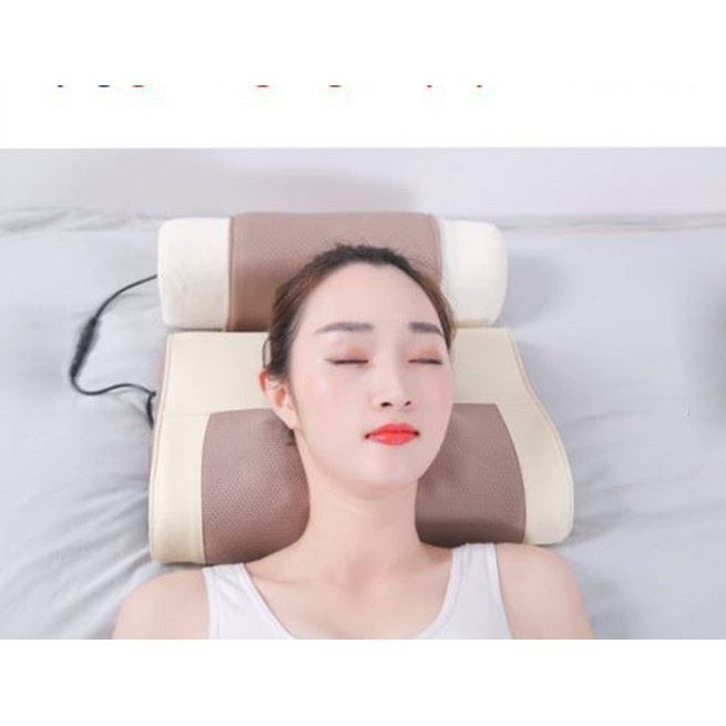 Gối massage cột sống, vai, lưng, cổ  kèm gối chèn + Tặng kèm 1 máy massage cầm tay