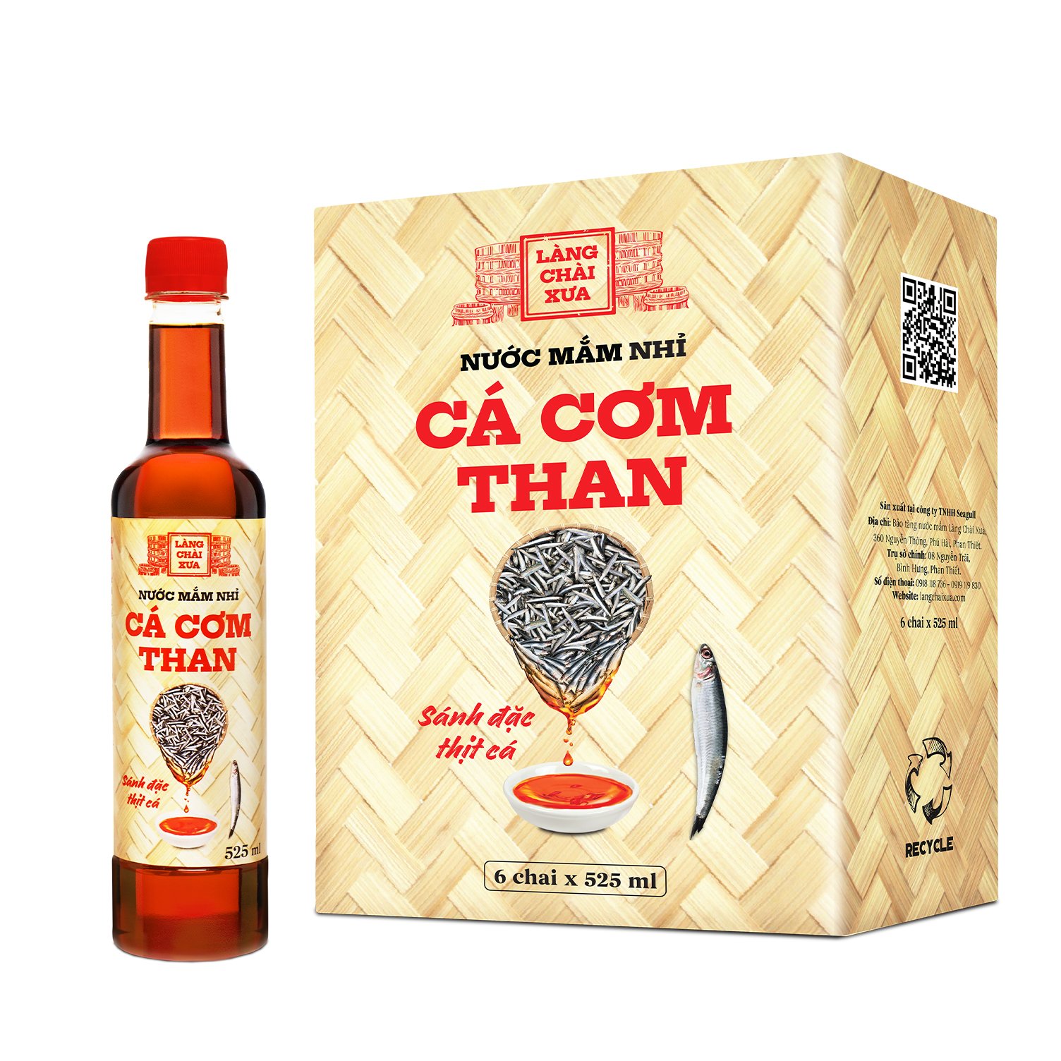 Đặc Sản Phan Thiết - Thùng 6 Chai Nước Mắm Nhỉ Cá Cơm Than Làng Chài Xưa 525Ml/Chai Sánh Đặc Thịt Cá 300 Năm Truyền Thống