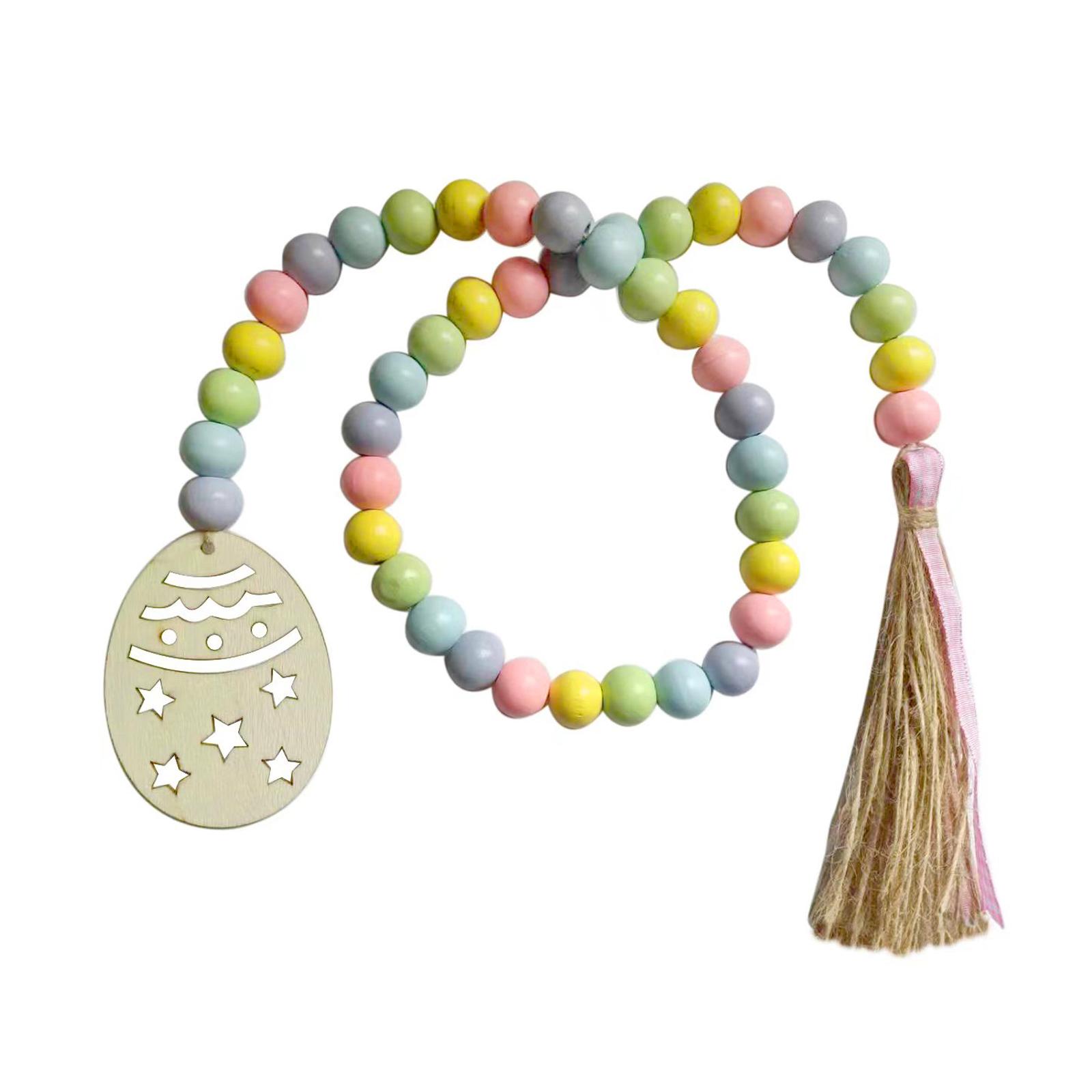 Vòng hoa hạt gỗ Phục sinh với tua Boho Chuỗi hạt gỗ 2,78-Feet