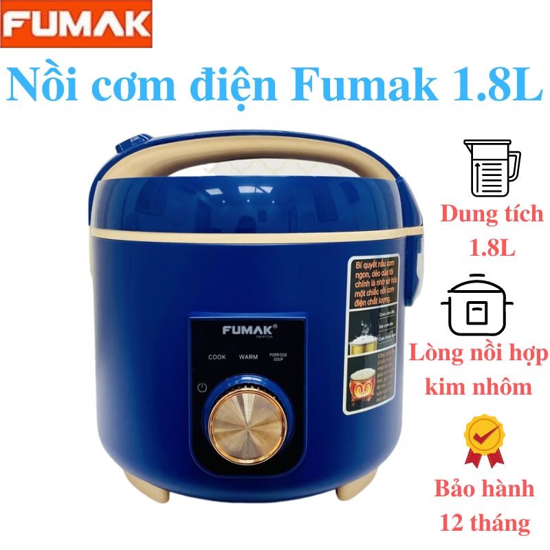 Nồi Cơm Điện Nắp Gài Fumak Japan FRC-182 Dung Tích 1.8L, Núm Xoay Cổ Điển, Màu Sắc Tinh Tế - Hàng chính hãng