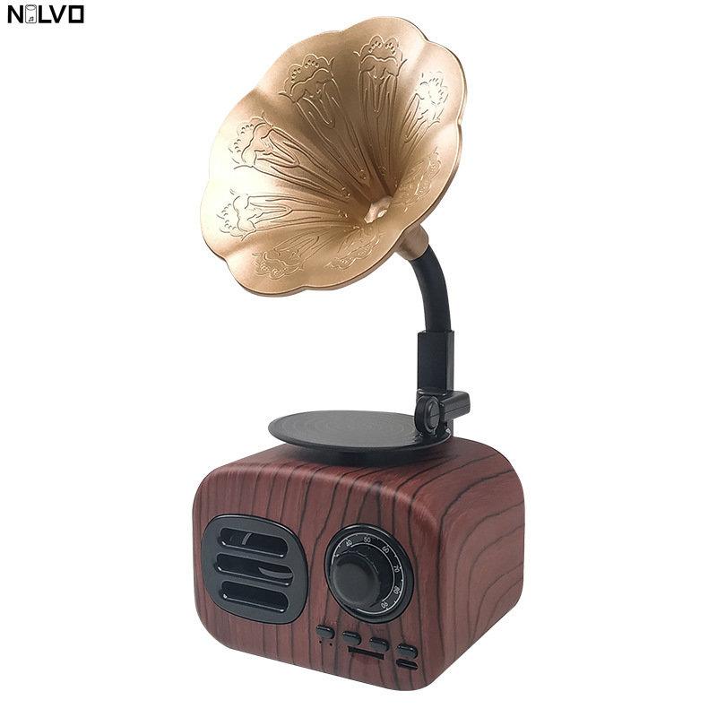 Retro Máy Quay Đĩa Loa Bluetooth Vân Gỗ Sạc Hộp Nhạc Không Dây Thẻ Tf Độ Trung Thực Cao Loa Ngoài Trời Mp3 Người Chơi Color: num2