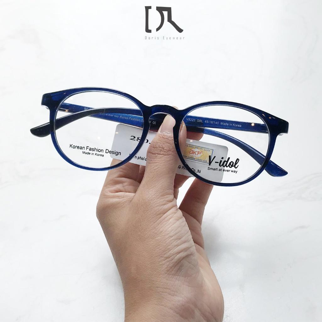 Gọng Kính Tròn Nam Nữ V-Idol V8223 Nhựa Dẻo Màu Xanh Dương Mỏng, Nhẹ, Thời Trang DORISEYEWEAR