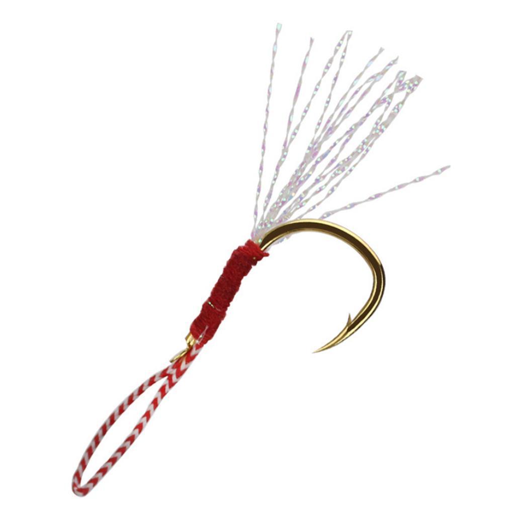 10pcs Fishing Assist  Hook Live Baits Hooks with Braid Lines Gold 12