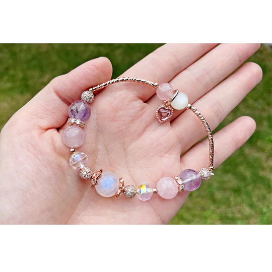 Vòng Đeo Tay Singapore Đá Mặt Trăng Floral Knots Chất Liệu Vàng Hồng Starry Twin Star