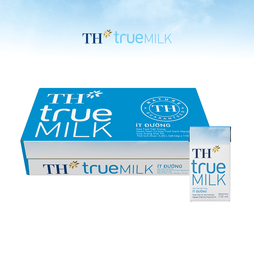 Thùng 48 hộp sữa tươi tiệt trùng ít đường TH True Milk 110ml (110ml x 48)