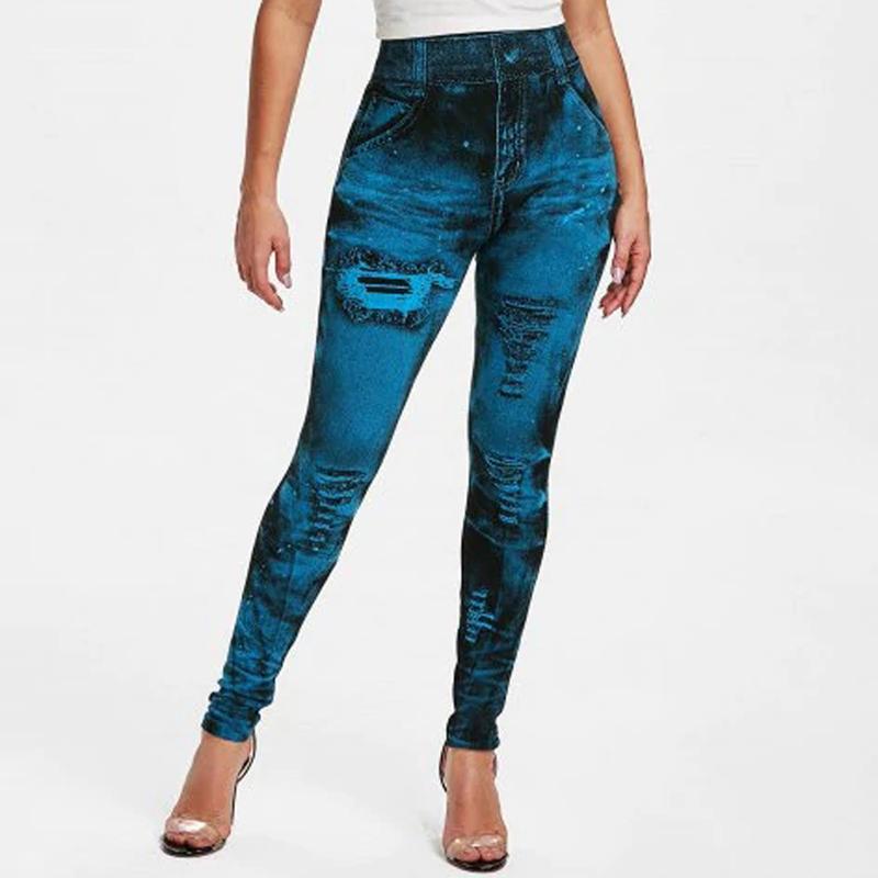 Quần jean giả của phụ nữ quần yoga quần dài có thể kéo dài quần legging denim quần jean hông quần thể thao quần bút chì Color: 08 A Size: S