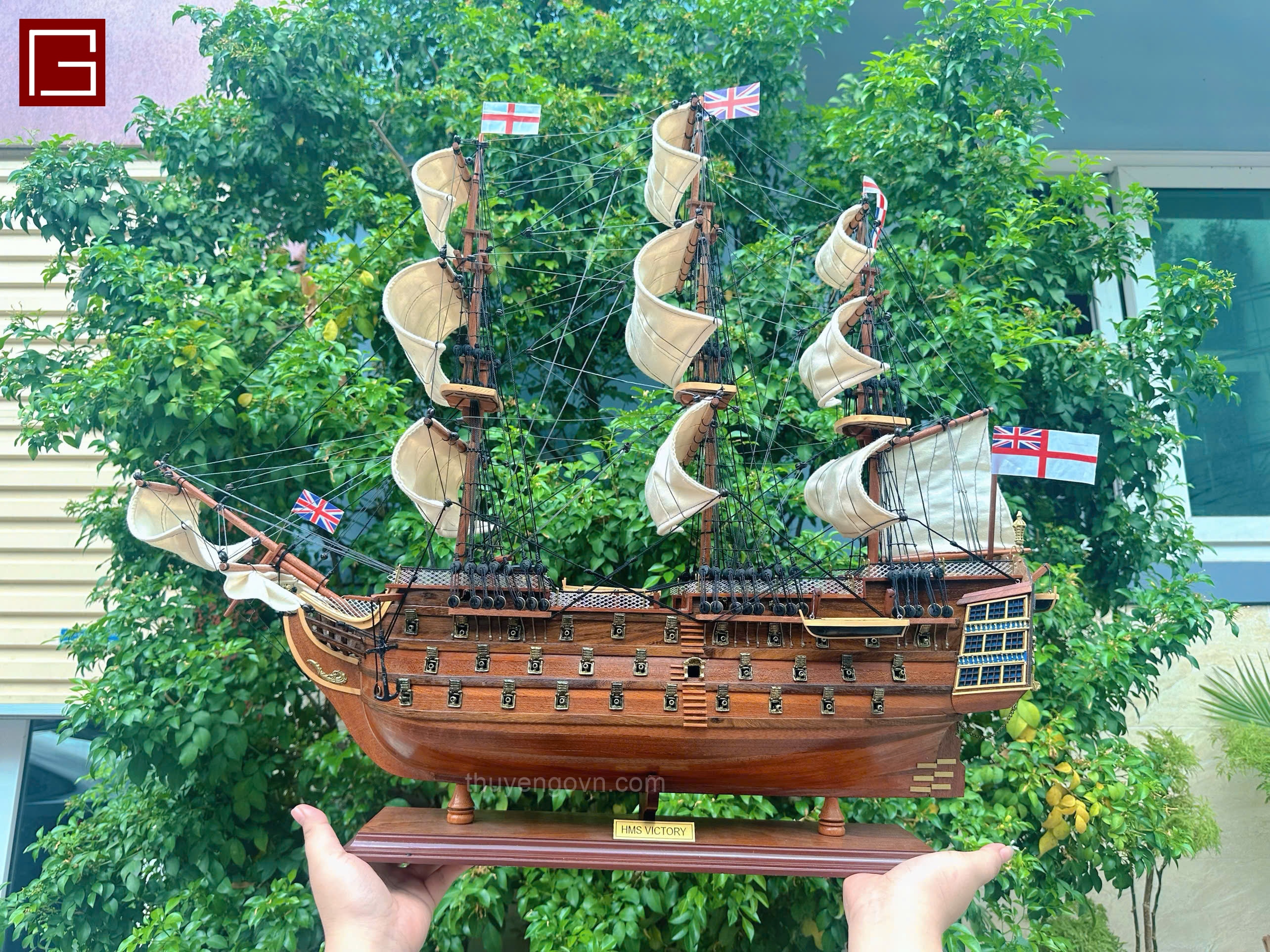 Mô Hình Thuyền Gỗ Phong Thủy Gia Nhiên, Thuyền Buồm Gỗ HMS VICTORY chất liệu gỗ tràm chuẩn xuất khẩu