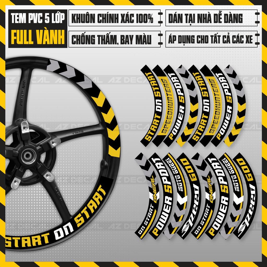 Tem Dán Vành Xe Máy, Xe Mô Tô Power Sport | FullV01 | Decal PVC Thiết Kế Kín Vành, Chống Nước, Dễ Dán