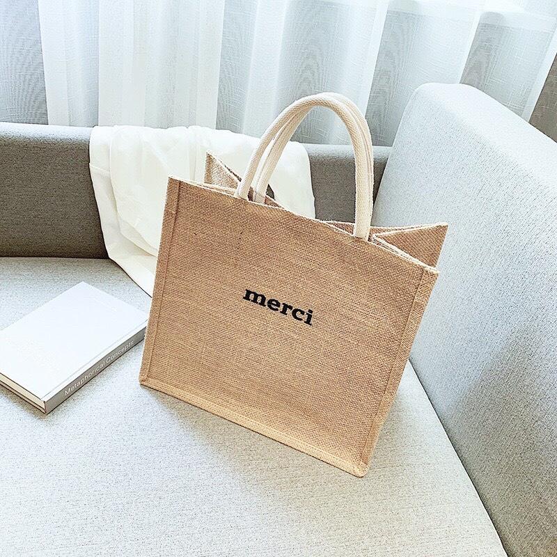 Túi Cói Merci Đi Du Lịch Sang Chảnh,Túi Cói Đi Biển- Có Lót và Khóa Kéo Bên Trong