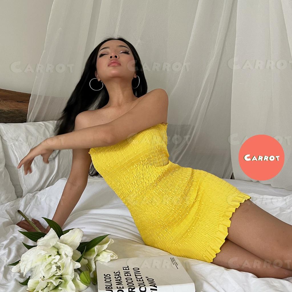 Đầm body ôm váy nhúm thiết kế không tay cá tính đi chơi du lịch màu cam nâu hồng carrotxinhdep
