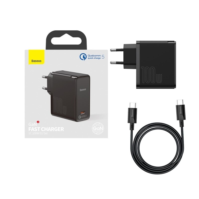 Bộ sạc siêu nhanh Baseus GaN2 Fast Charger 1C 100W (GaN2 Technology, QC5.0/QC4.0/PD3.0/ PPS Multi Quick Charge Protocol Support) - Hàng Chính Hãng