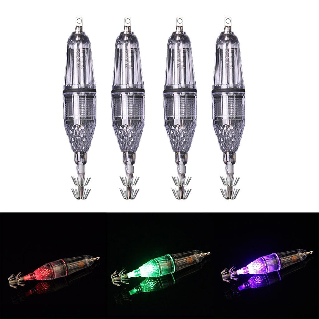 4Pcs Underwater Fishing Light LED Lamp Lure Bait Finder Night Fishing Light with Squid Jig Hook for Shrimp, Prawns, Squid and Fish