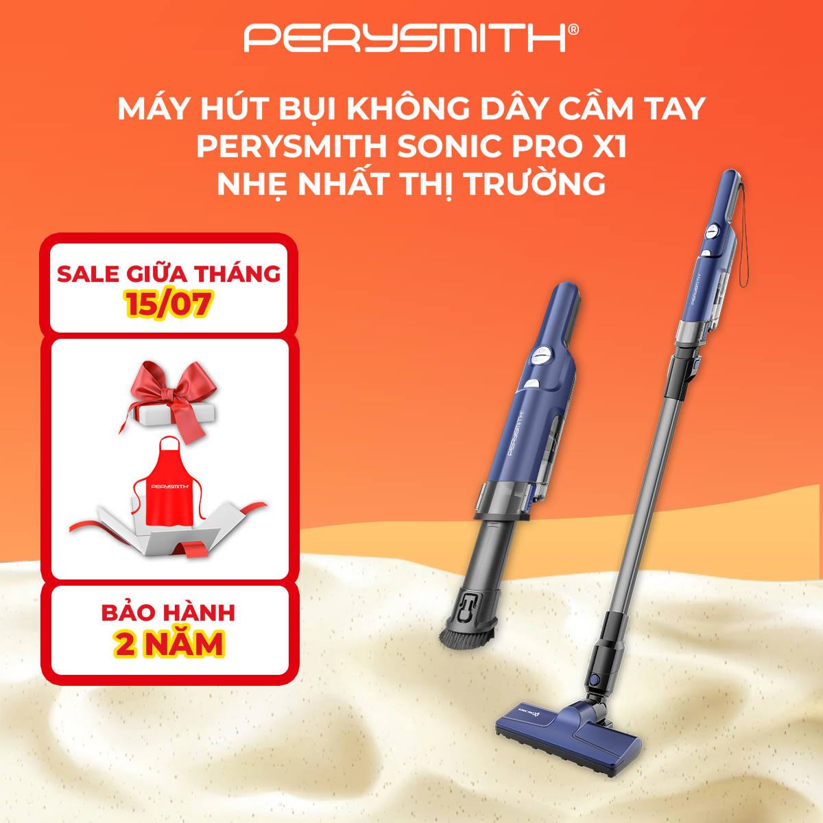 Máy hút bụi lau sàn không dây PerySmith Sonic Pro X1 cầm tay cao cấp kháng khuẩn - Hàng chính hãng