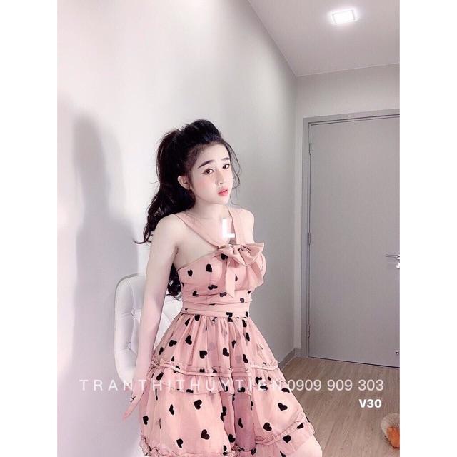 BB211 Đầm tiểu thư 2 dây Chữ V nơ ngực quá xinh