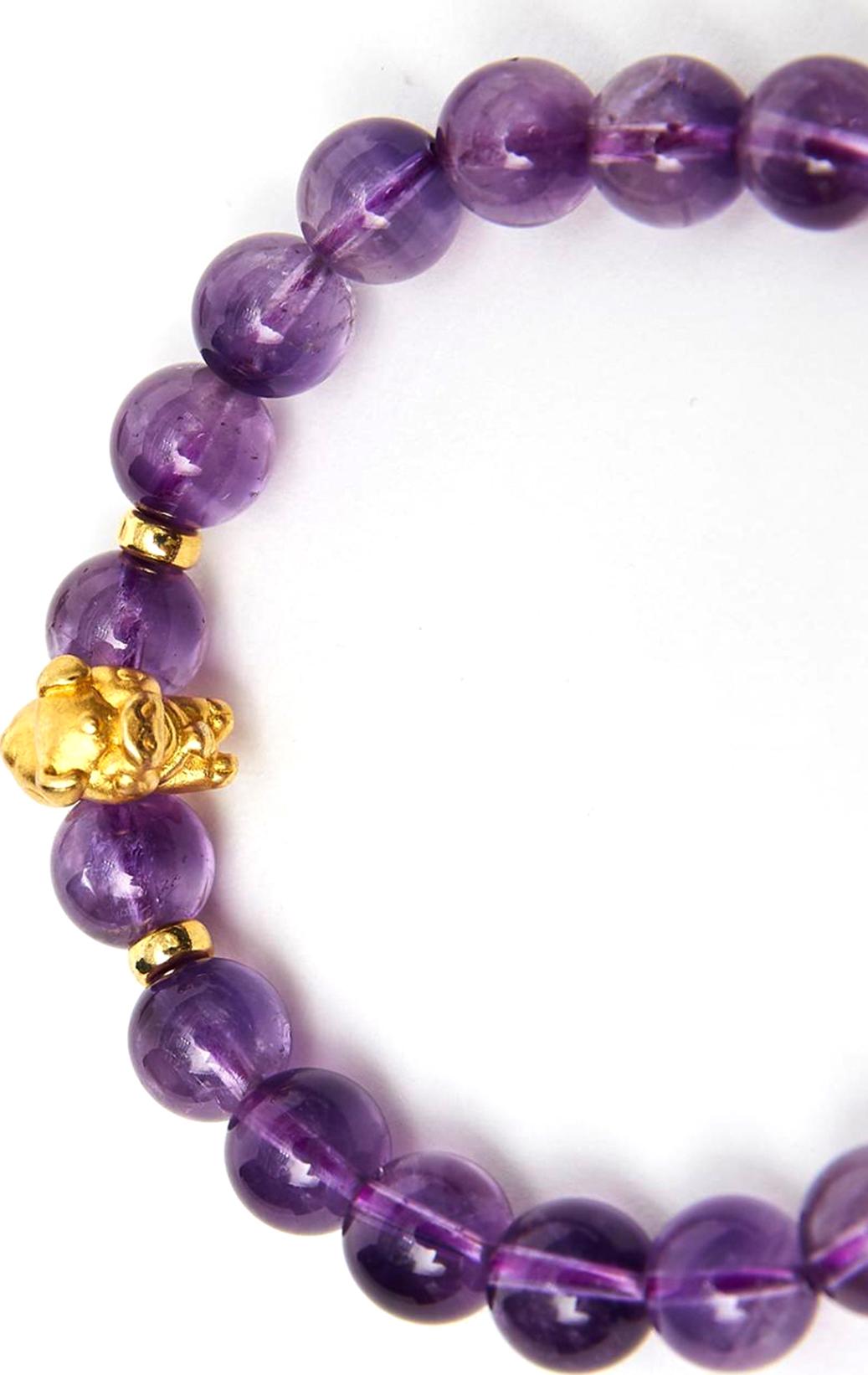 Vòng tay đá thạch anh tím charm tuổi hợi bạc mạ vàng 24K 8mm mệnh hỏa, thổ - Ngọc Quý Gemstones