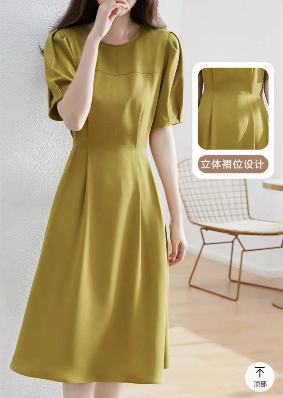 ĐẦM XÒE LỤA MÀU VÀNG TAY XẾP LY THANH LỊCH