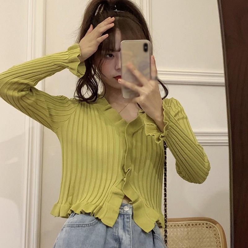 Áo Cardigan Dệt Kim Tay Dài Phối Nút Thiết Kế Cổ Chữ V Hợp Thời Trang