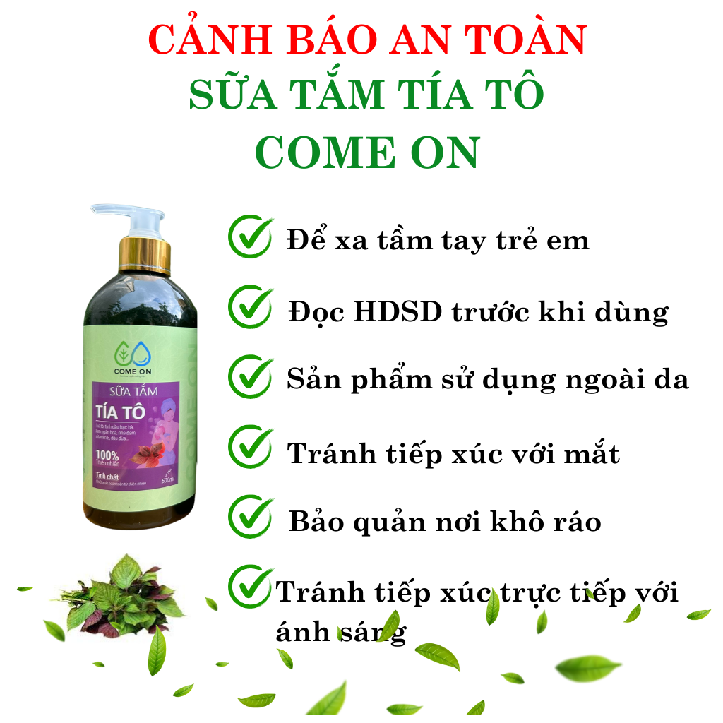 Sữa tắm tía tô Come on chai 500ml, tặng túi thơm cà phê sữa tắm trắng da toàn thân, sữa tắm trị mụn lưng