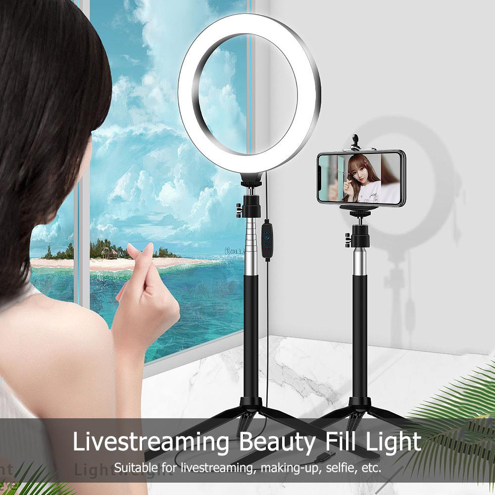 Vòng đèn chụp ảnh tự sướng Di động 20cm / 8 inch  3200K-5500K video 3  Chế độ chiếu sáng với Chân máy để bàn