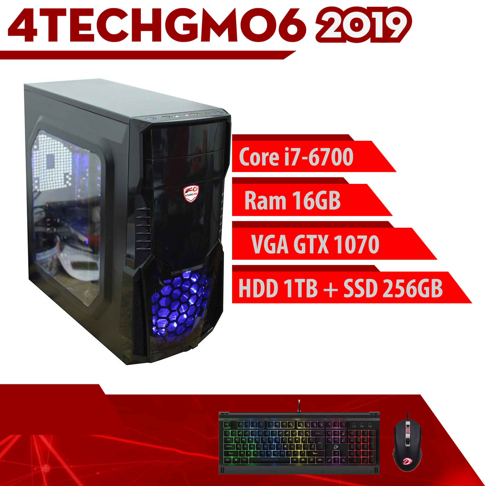 Máy tính chơi Game Vip nguyên bộ 4TechGM06 2019 đời mới kèm màn 24inch Full HD, Case PC Desktop chiến mọi Game đòi cấu hình khủng. - Hàng Chính Hãng.